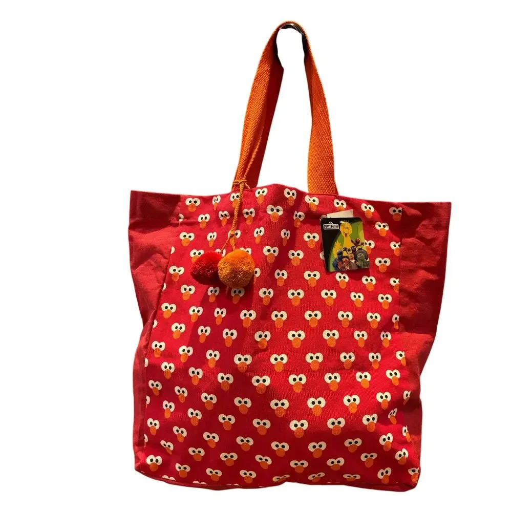 NWT Sesame Street Elmo Large Cotton Tote Bag - Red, Orange